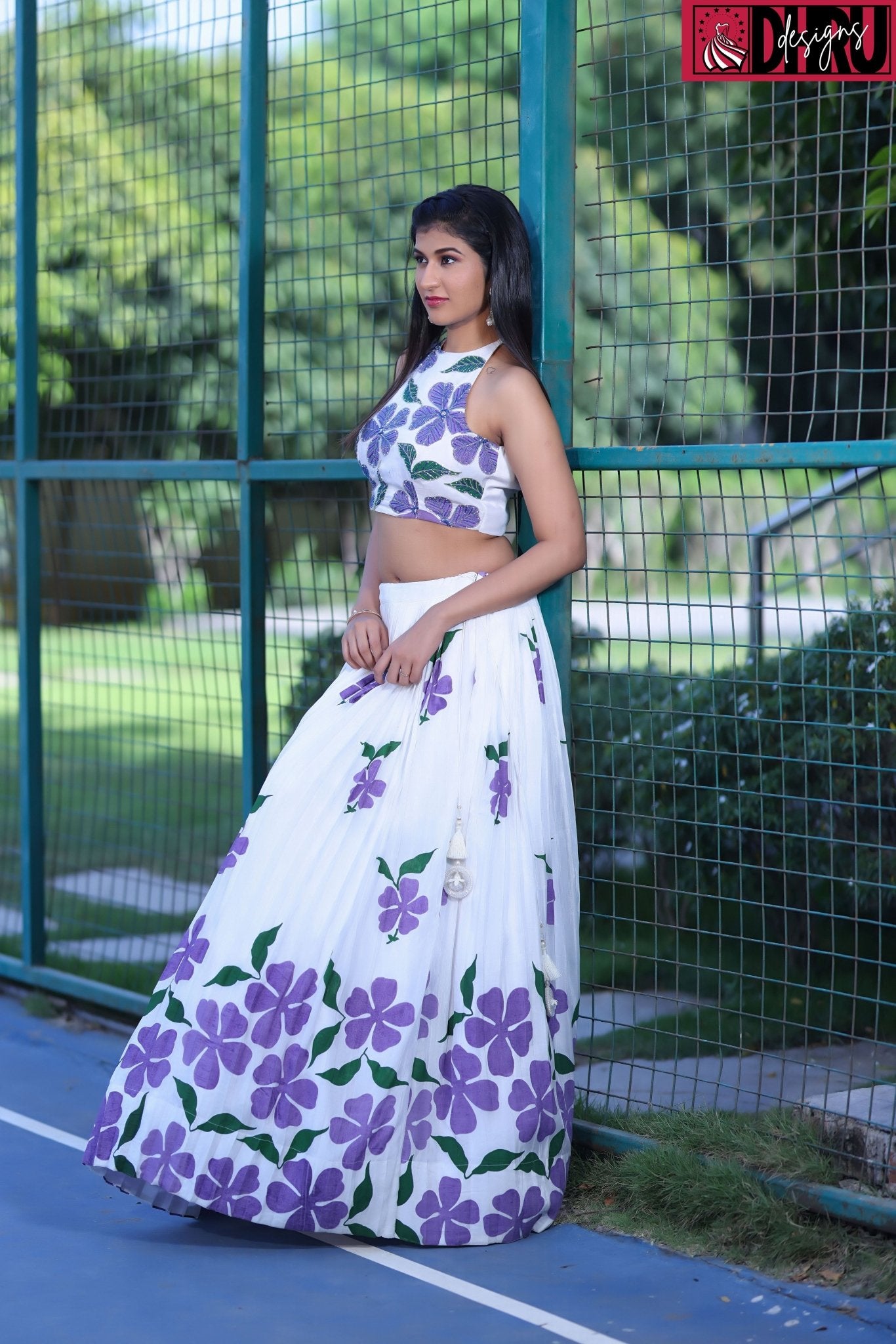 Embroidered Hand Block Printed Floral Lehenga Set In Silk - Dhru Boutique and Fabrics