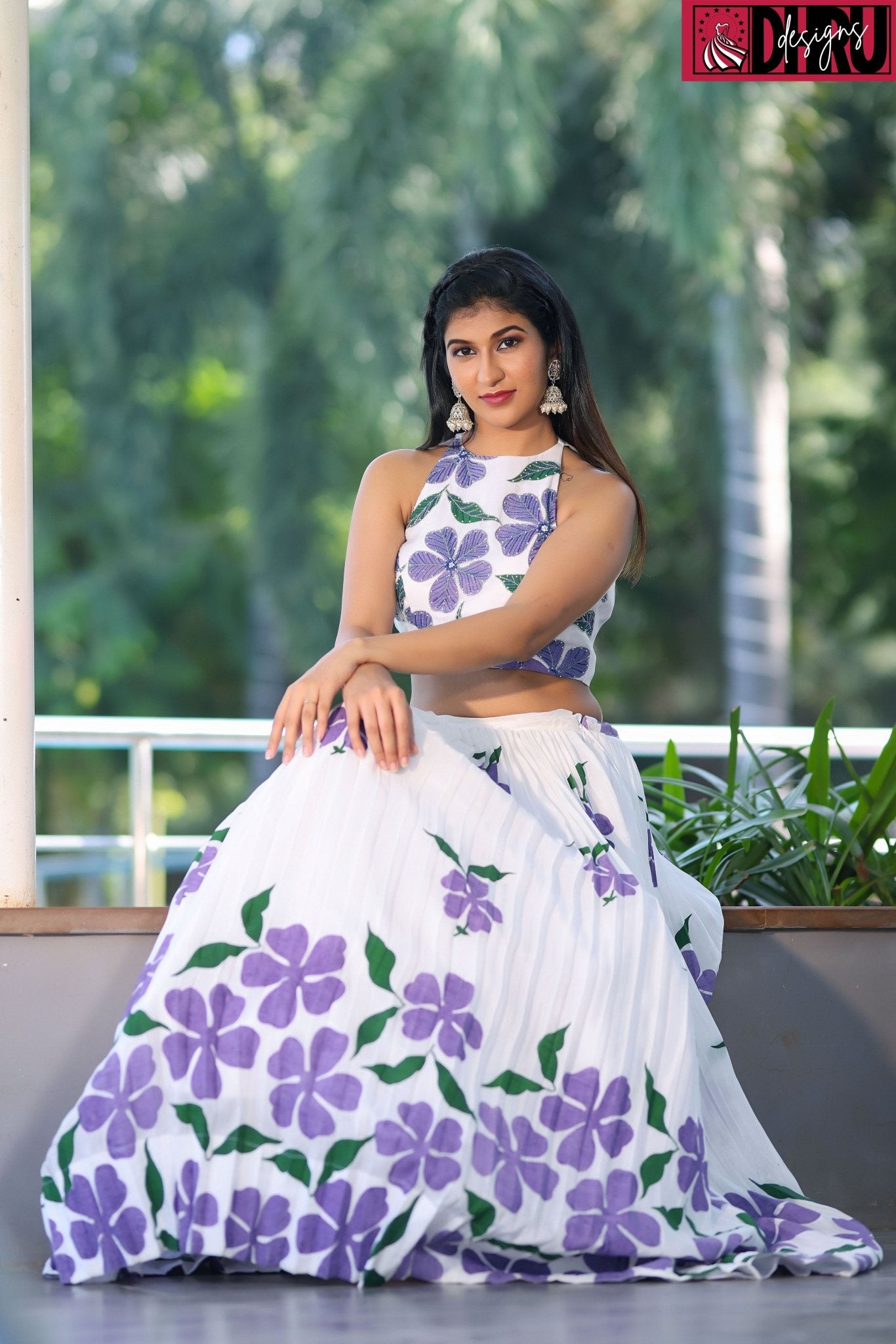 Embroidered Hand Block Printed Floral Lehenga Set In Silk - Dhru Boutique and Fabrics