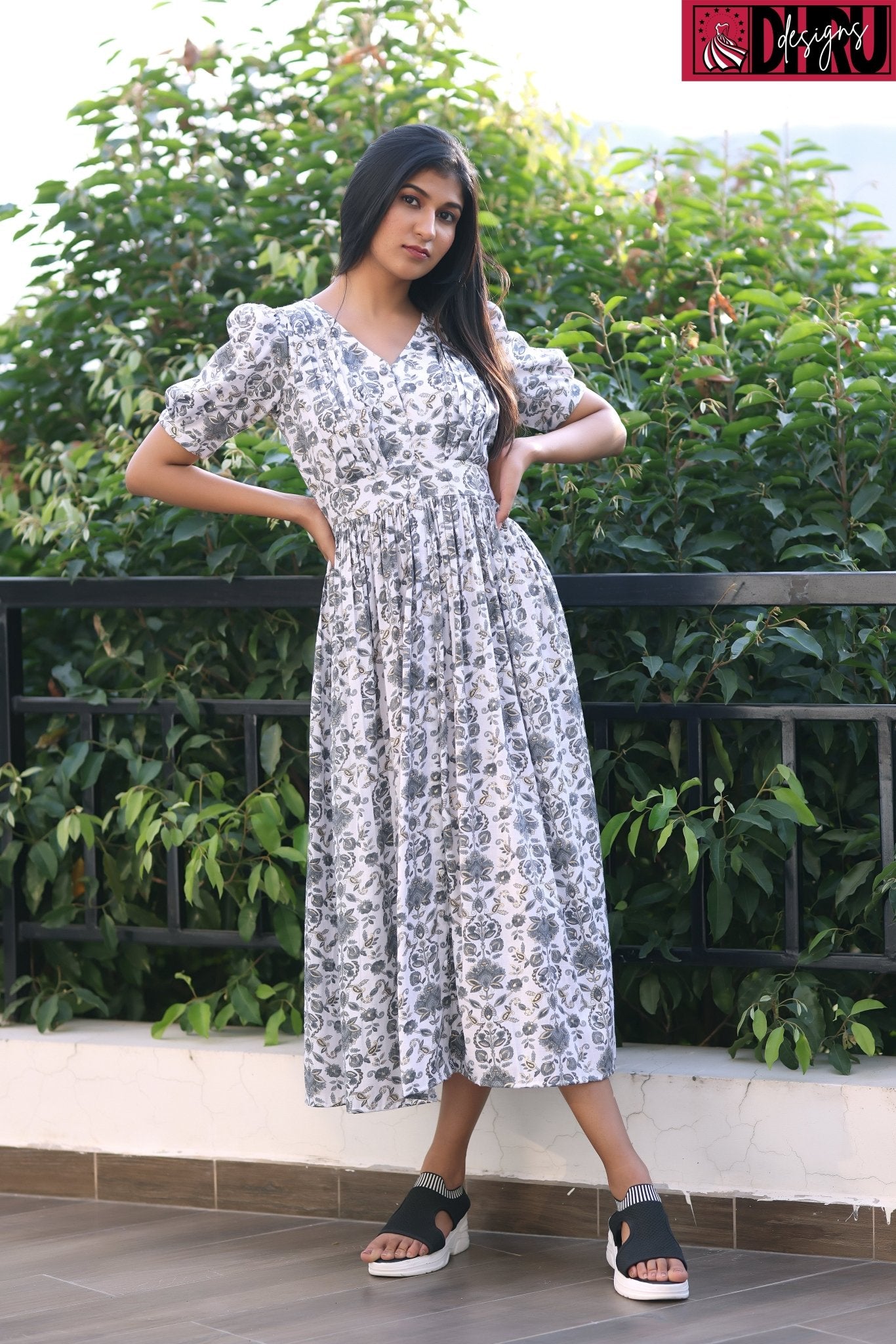 Grey Casual Frock - Dhru Boutique and Fabrics