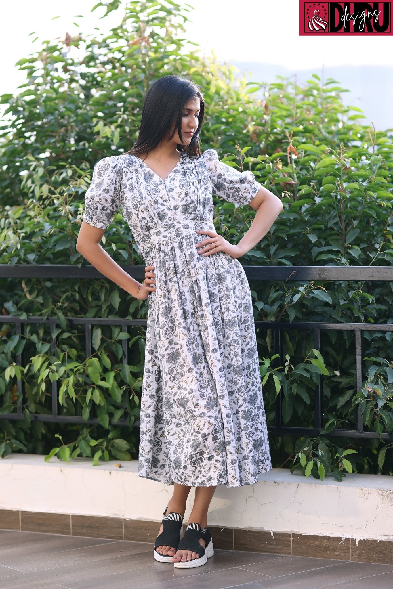 Grey Casual Frock - Dhru Boutique and Fabrics