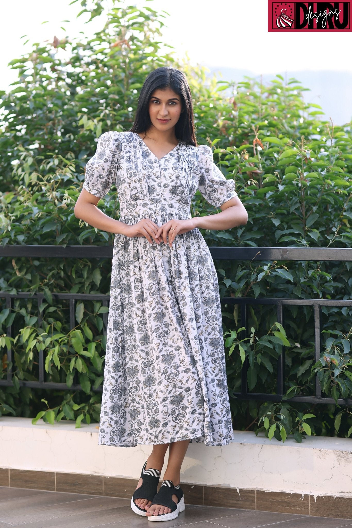 Grey Casual Frock - Dhru Boutique and Fabrics