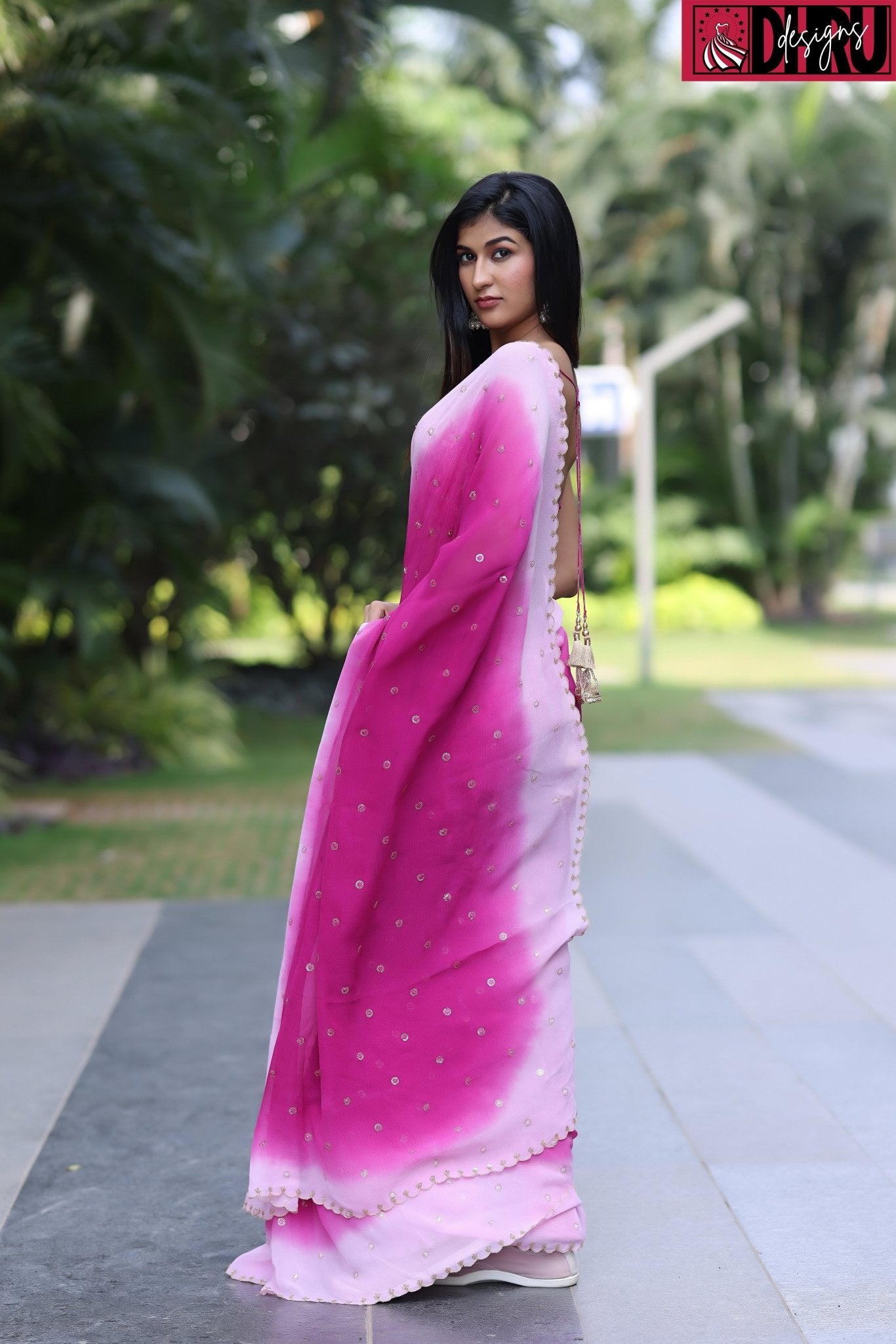Ombré georgette saree - Dhru Boutique and Fabrics