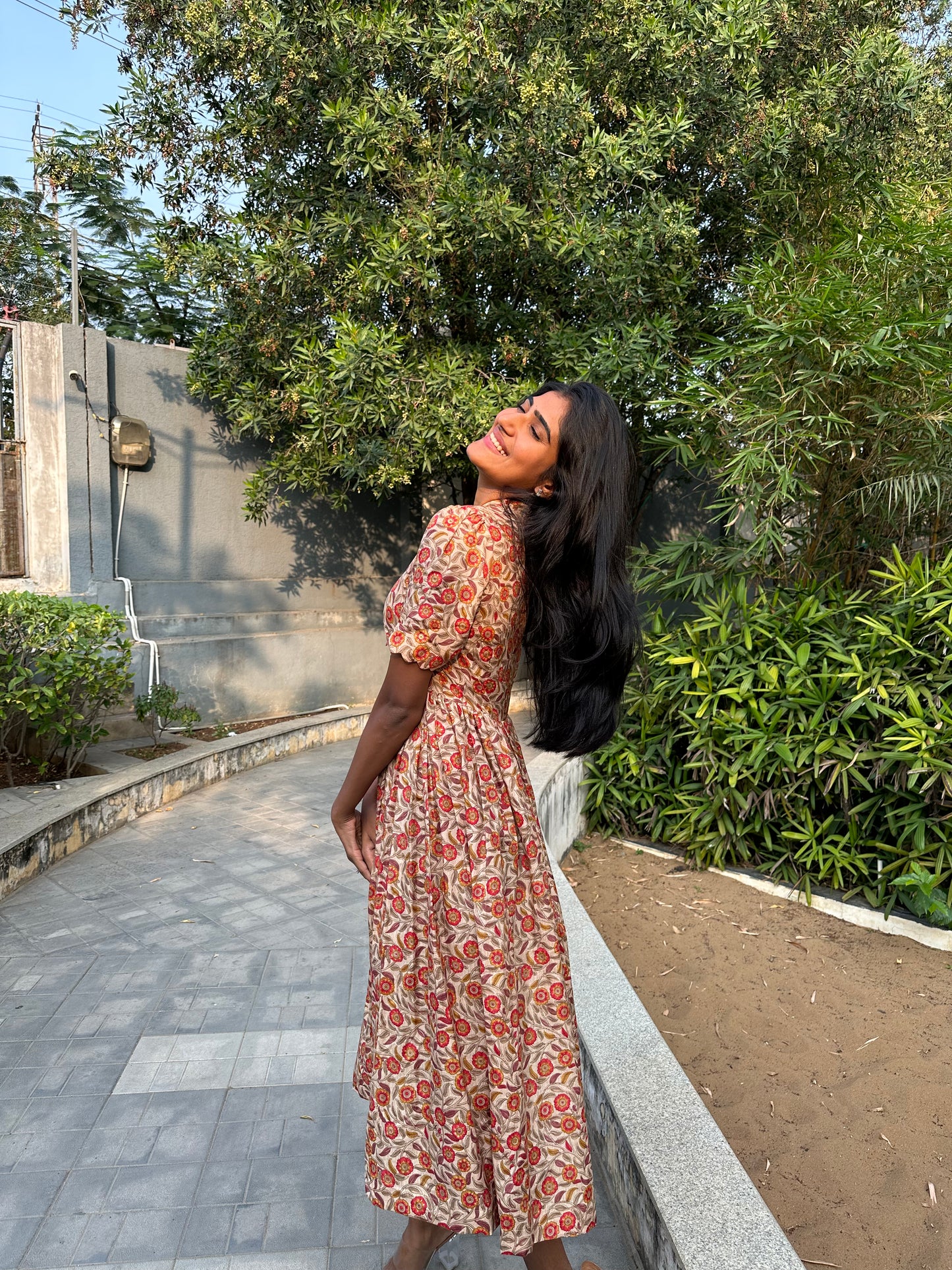 Beige Floral Cotton Frock