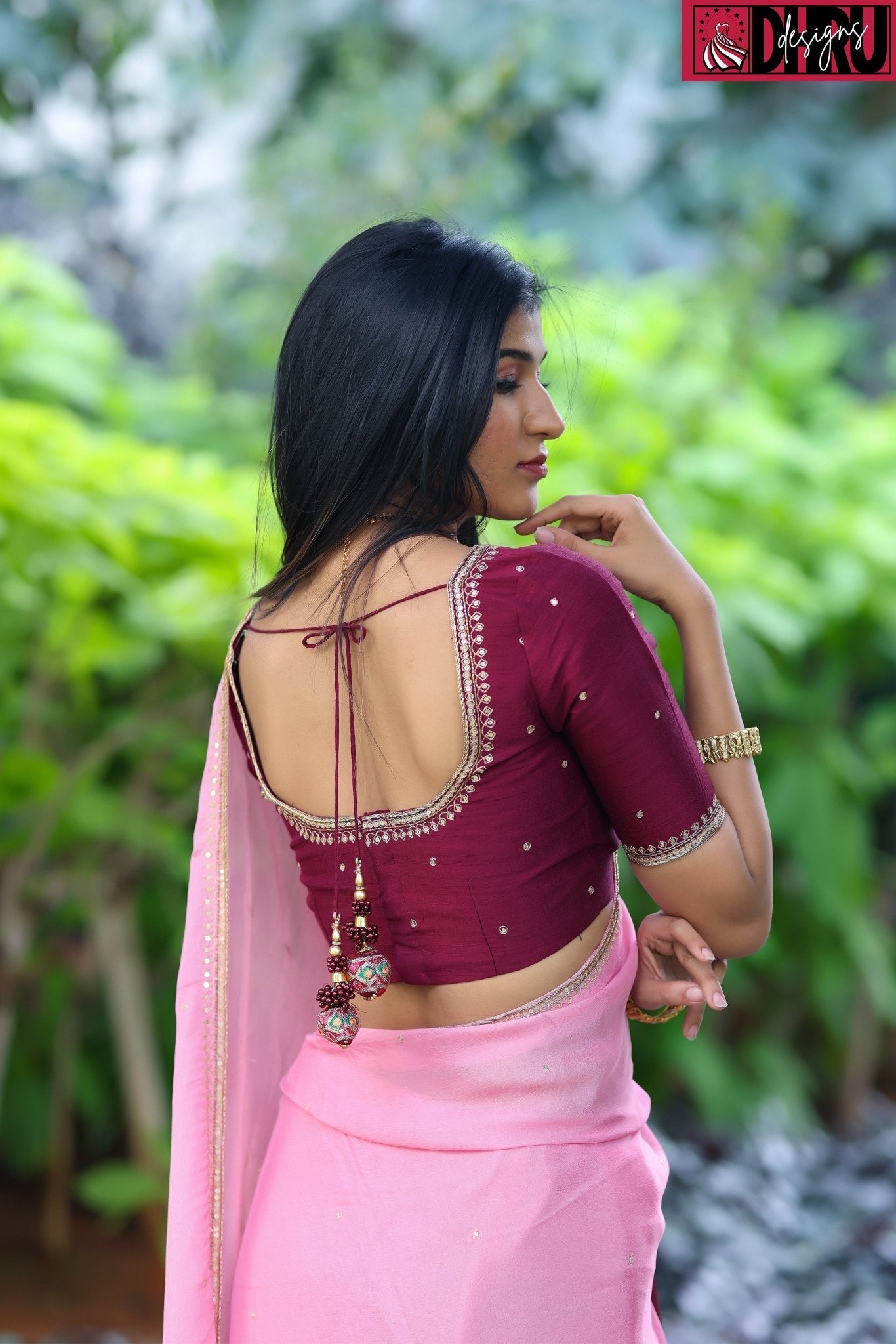 Blend of maroon and pink shades in an ombré saree - Dhru Boutique and Fabrics