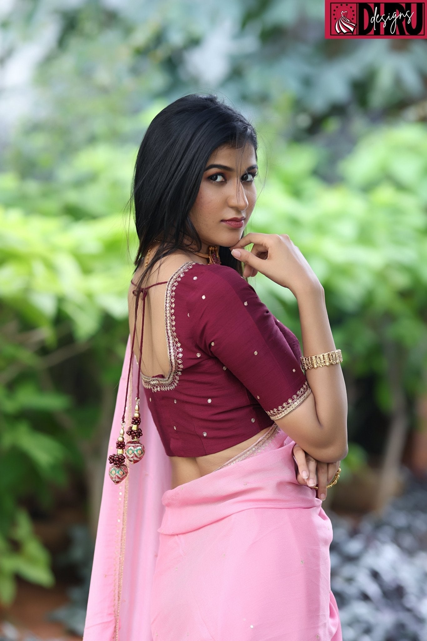 Blend of maroon and pink shades in an ombré saree - Dhru Boutique and Fabrics