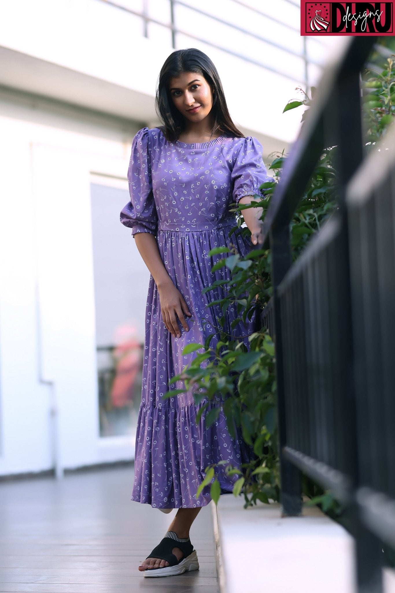 Lilac Purple Printed Rayon Casual Frock - Dhru Boutique and Fabrics