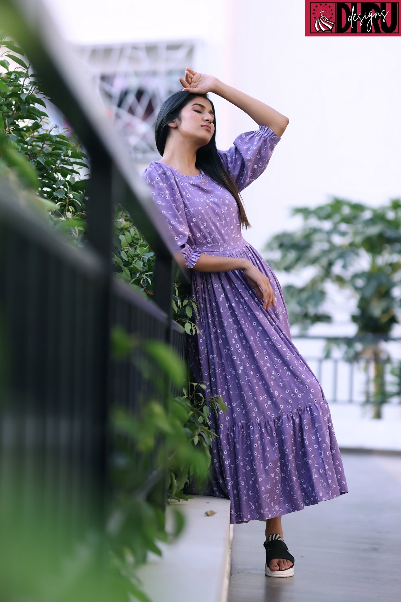 Lilac Purple Printed Rayon Casual Frock - Dhru Boutique and Fabrics