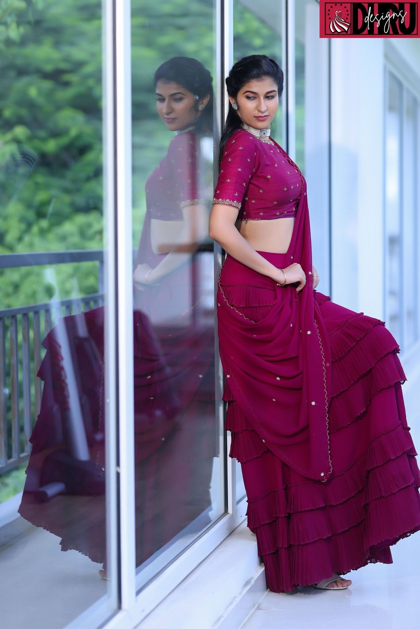 Maroon layered long skirt - Dhru Boutique and Fabrics