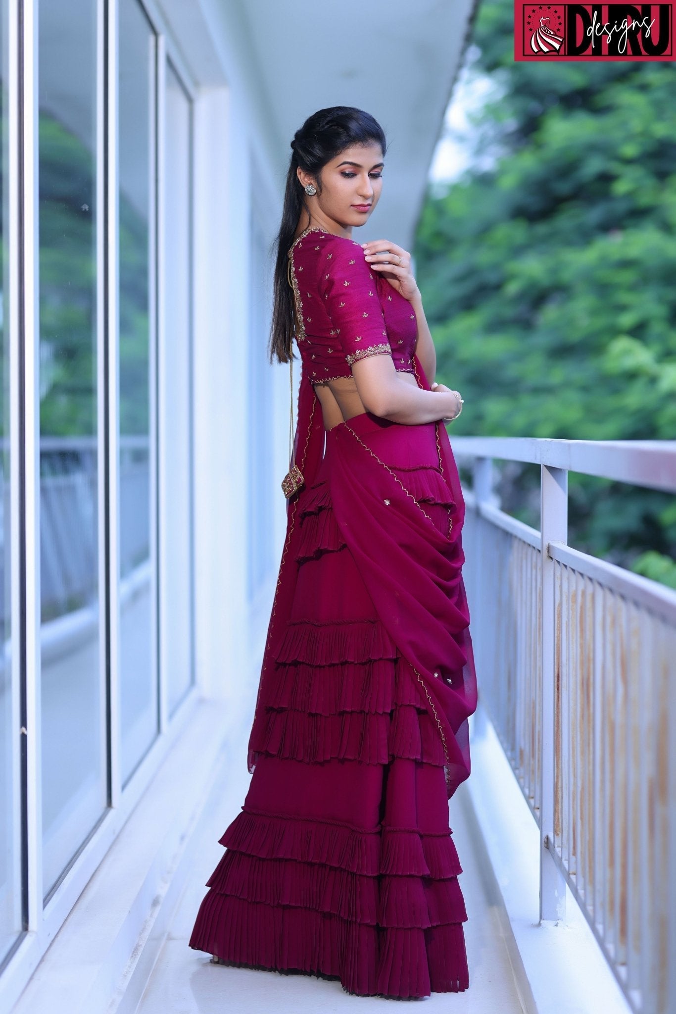 Maroon layered long skirt - Dhru Boutique and Fabrics