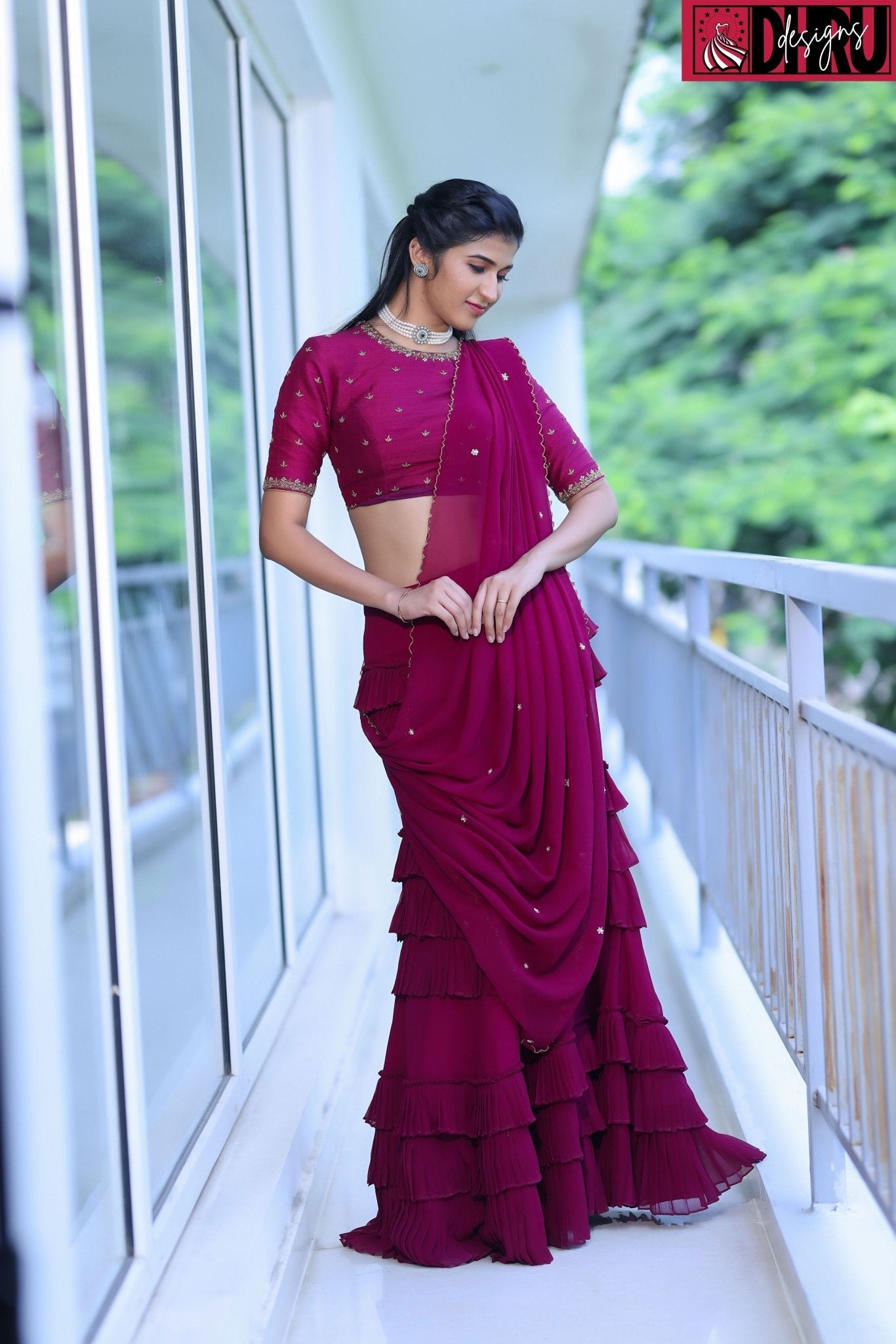 Maroon layered long skirt - Dhru Boutique and Fabrics