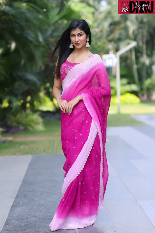 Ombré georgette saree - Dhru Boutique and Fabrics