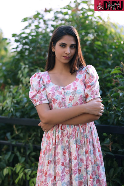 Pink printed casual frock - Dhru Boutique and Fabrics