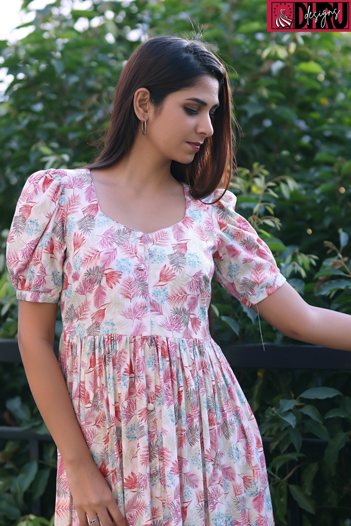 Pink printed casual frock - Dhru Boutique and Fabrics