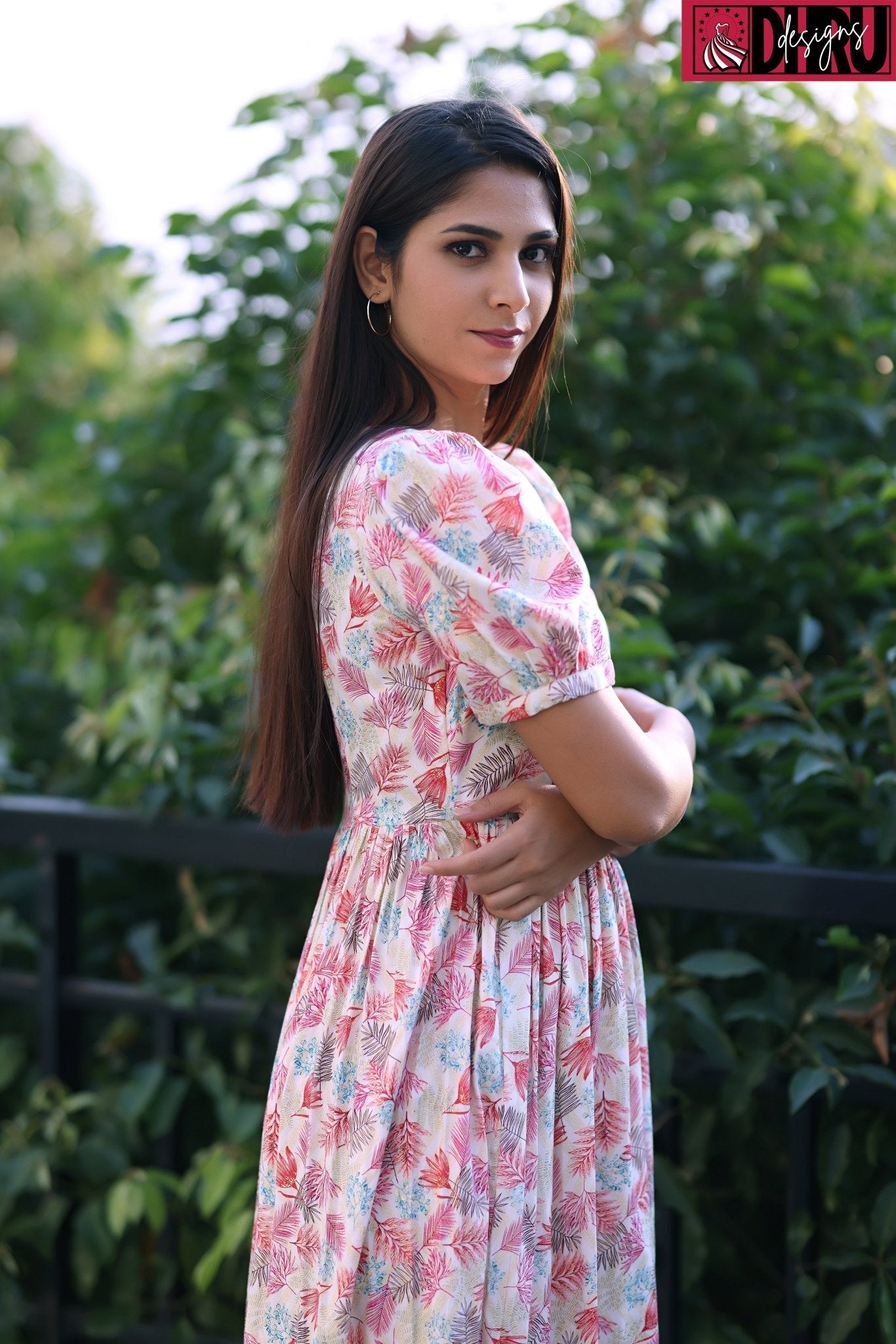 Pink printed casual frock - Dhru Boutique and Fabrics