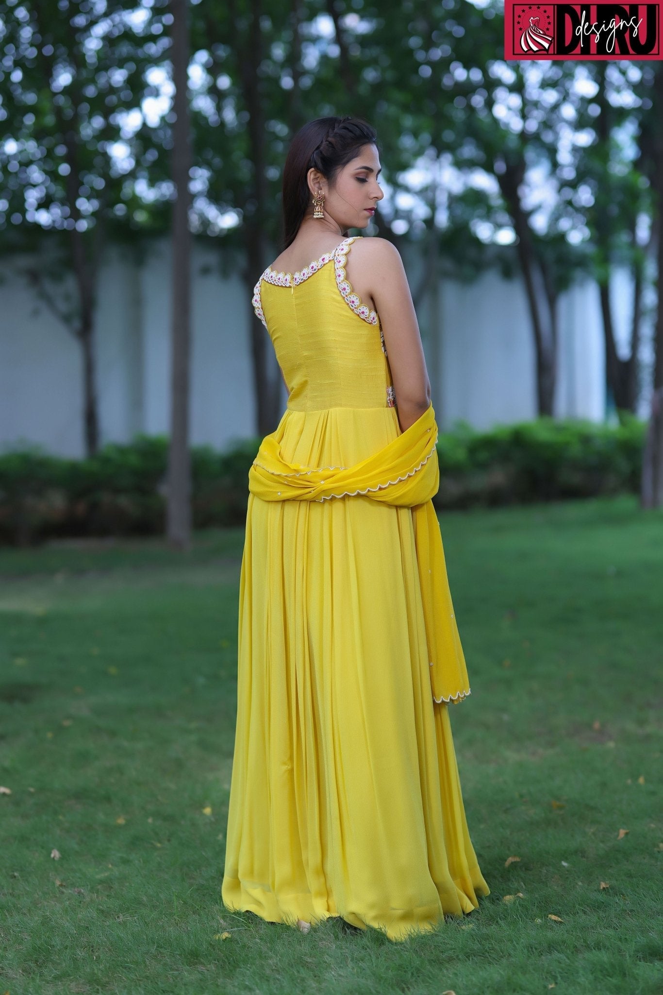 Stylish yellow long dress - Dhru Boutique and Fabrics